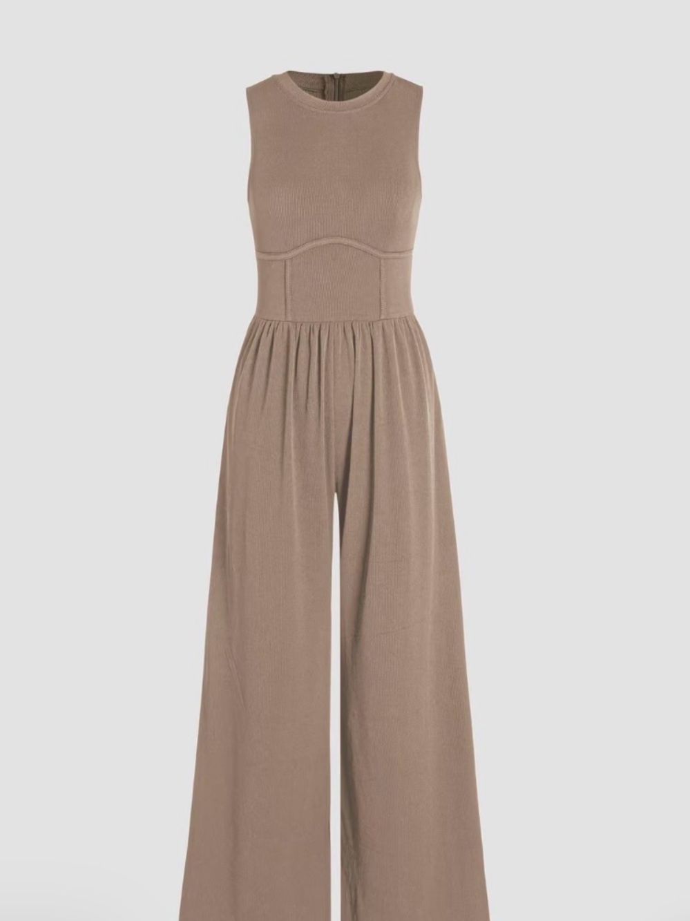 Amazon Sleeveless Wide-Leg Jumpsuit in Taupe